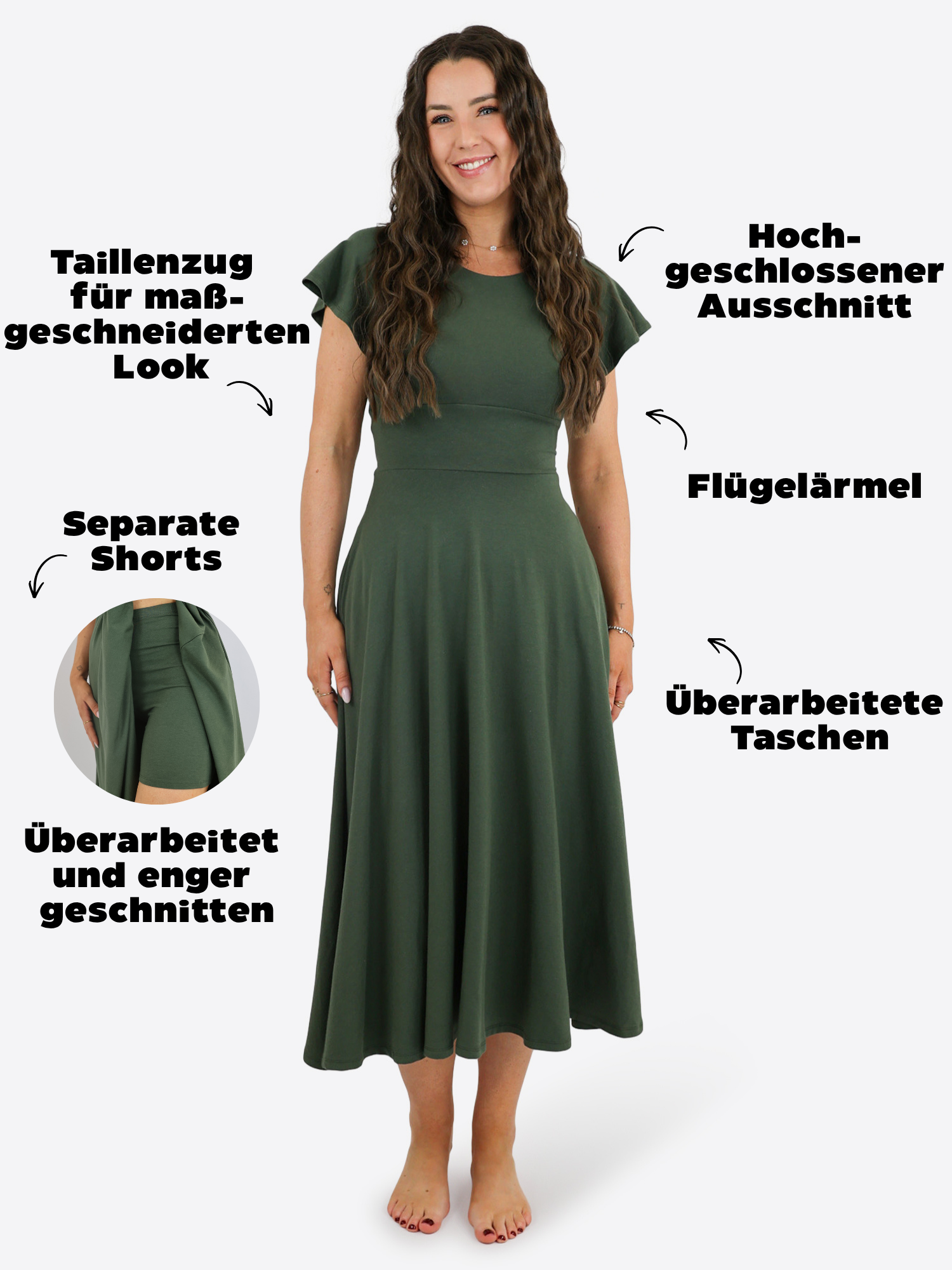 Midi Skort Kleid Linh - Olive