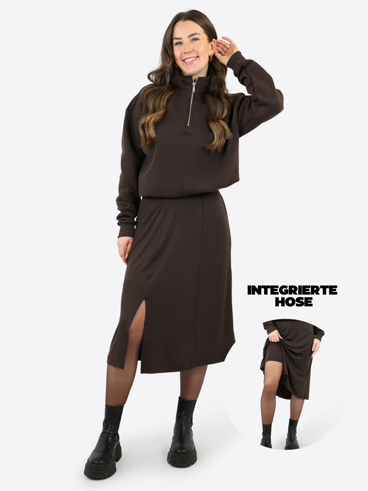 Midi Skort mit Schlitz - Dark Chocolate