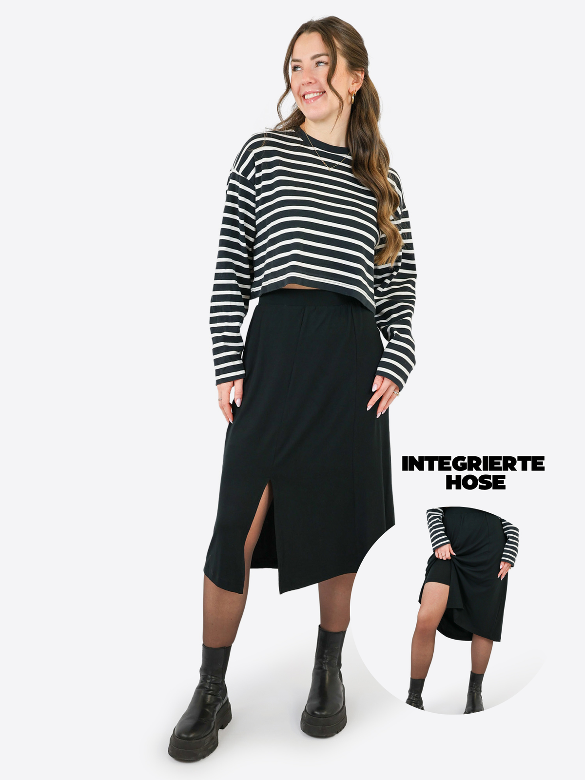 Midi Skort mit Schlitz - Schwarz