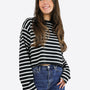 Crop Longsleeve mit Streifen - Schwarz/Weiß