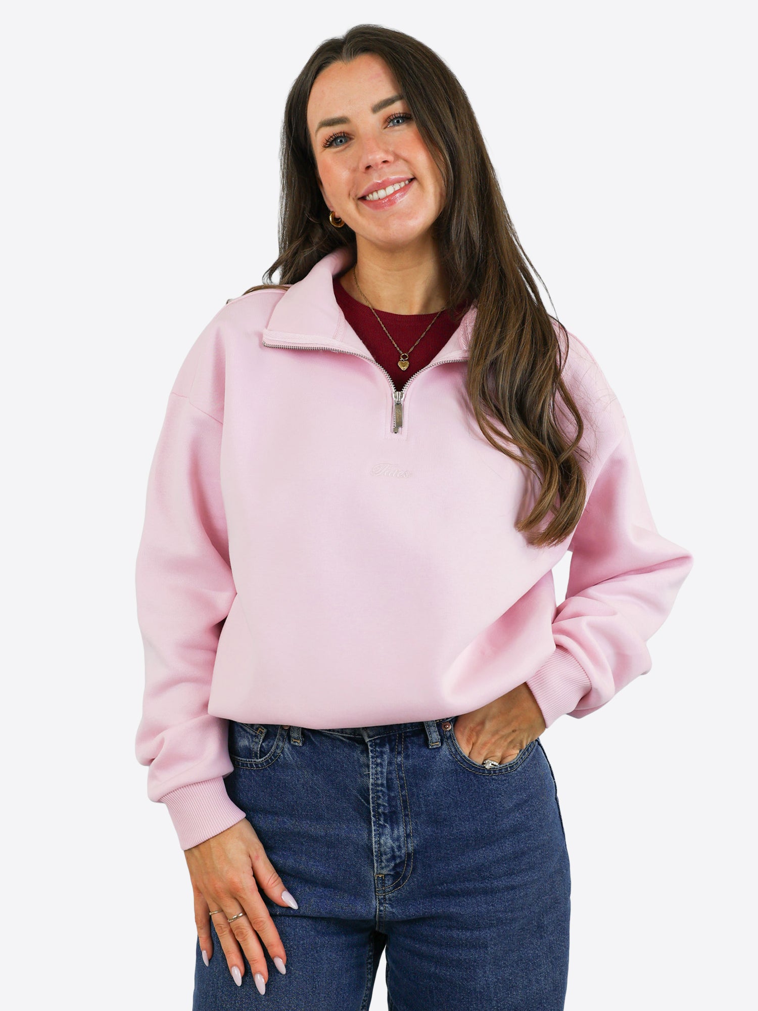 Verstellbarer Half Zip Sweater – Rosa