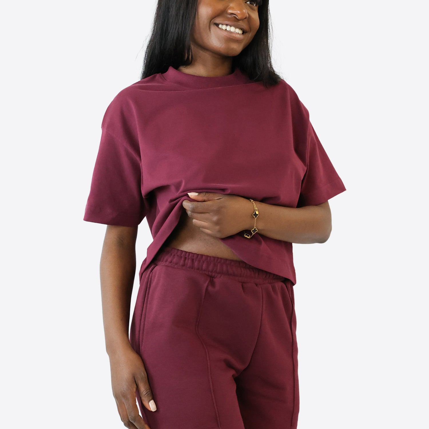 Light Jogginghose kurz mit Biese – Plum