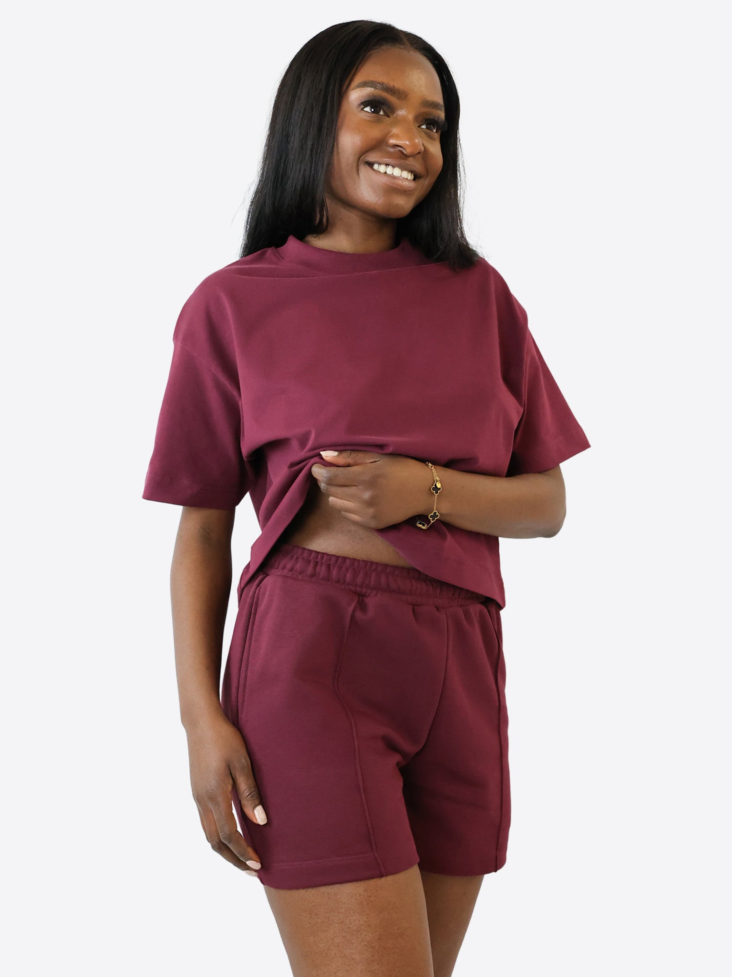 Light Jogginghose kurz mit Biese – Plum