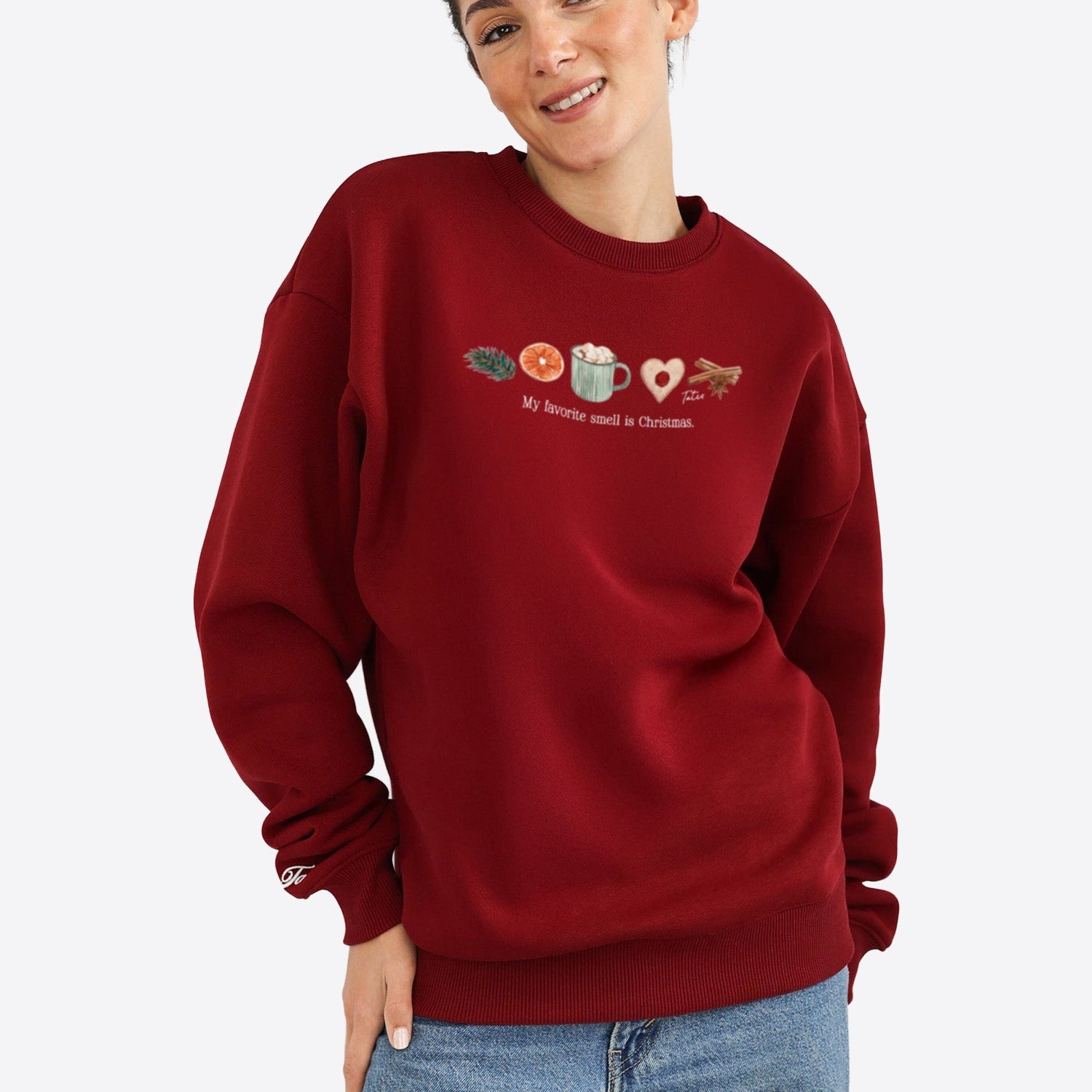 Original Regular Waistband Sweater "American Christmas" – Cranberry