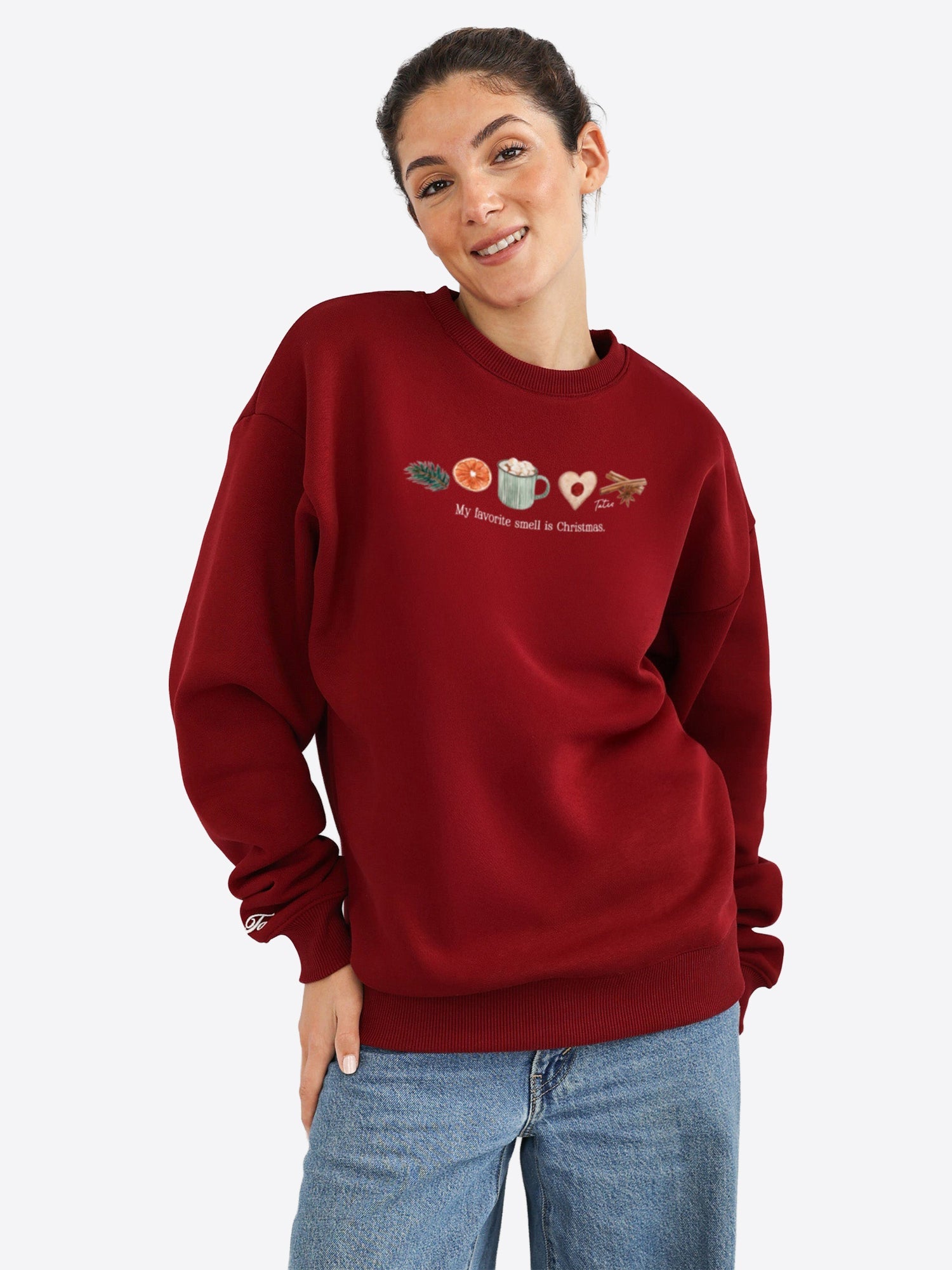 Original Regular Waistband Sweater "American Christmas" – Cranberry