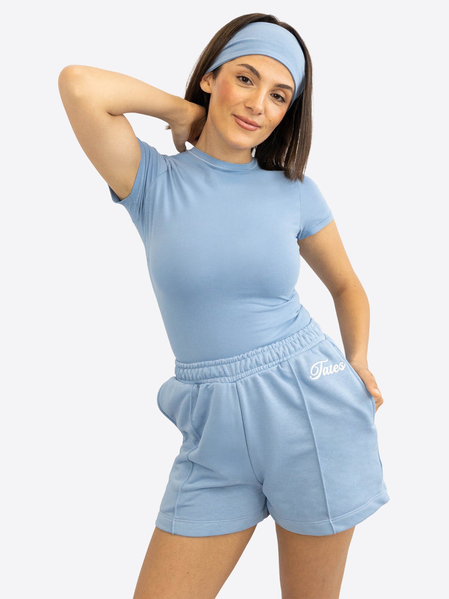 Light Jogginghose kurz mit Biese – Dusty Blue