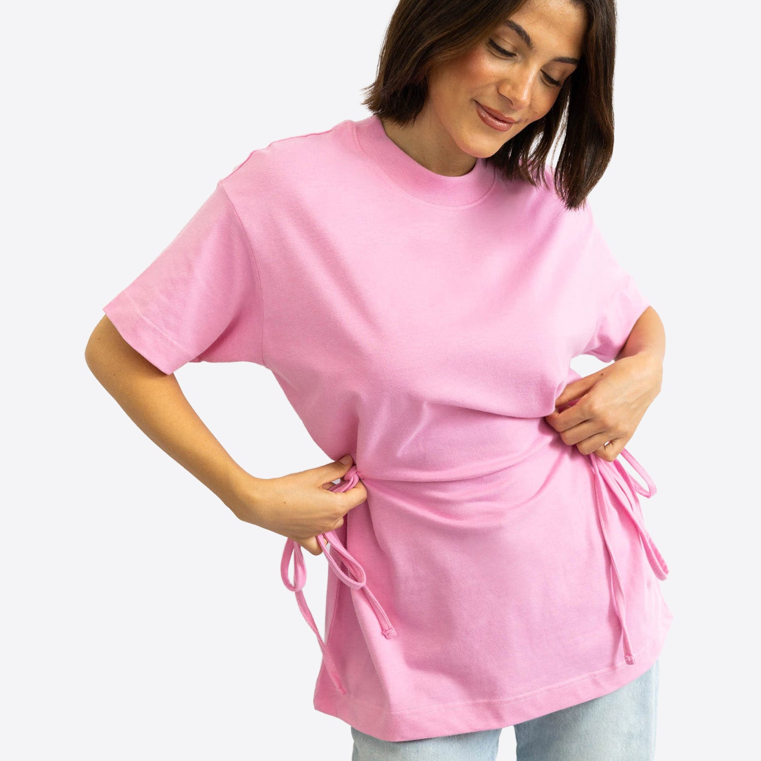T-Shirt mit Schleifen-Bindung – Bubble pink