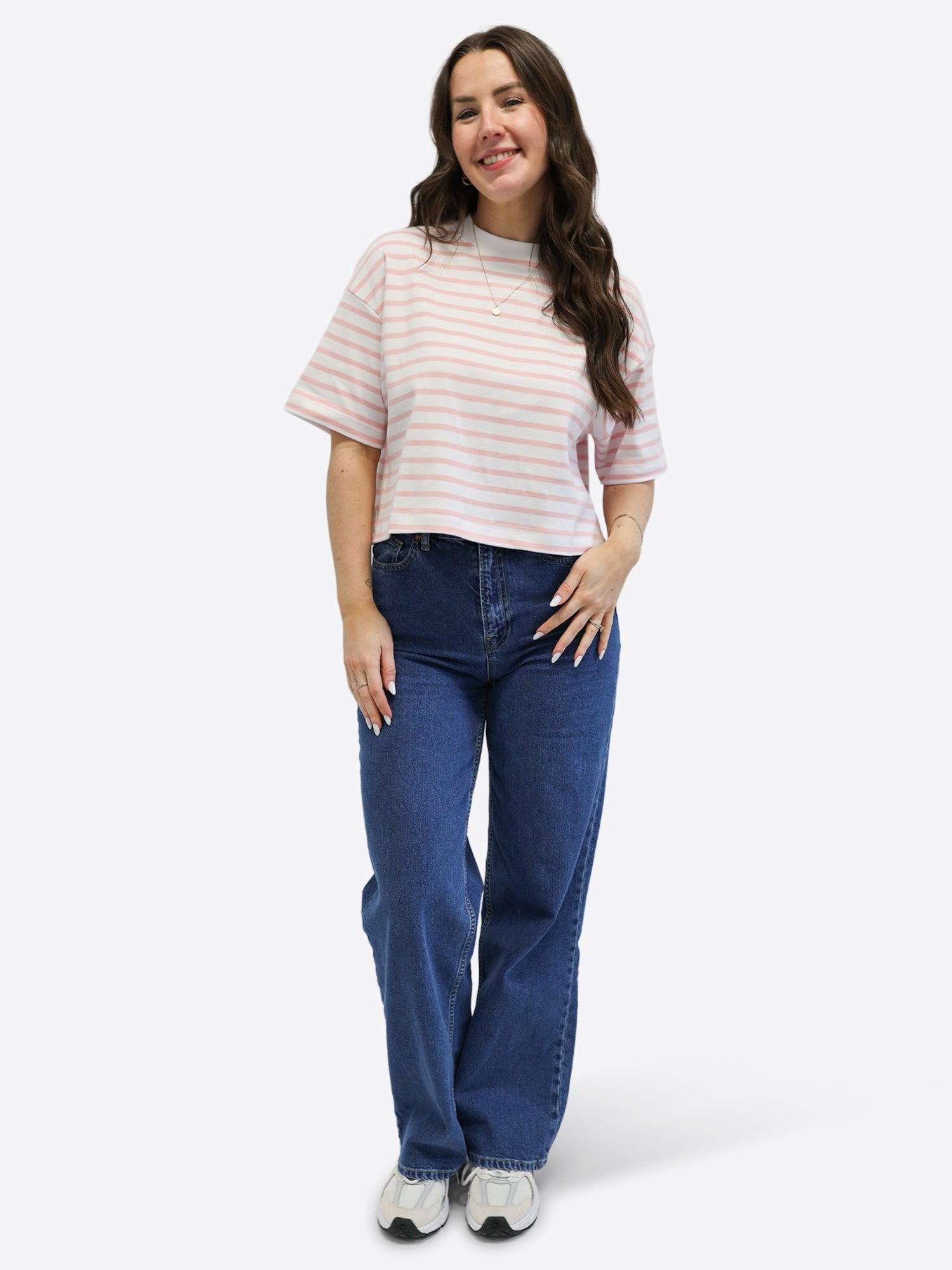 Crop T-Shirt mit Streifen - Rosa