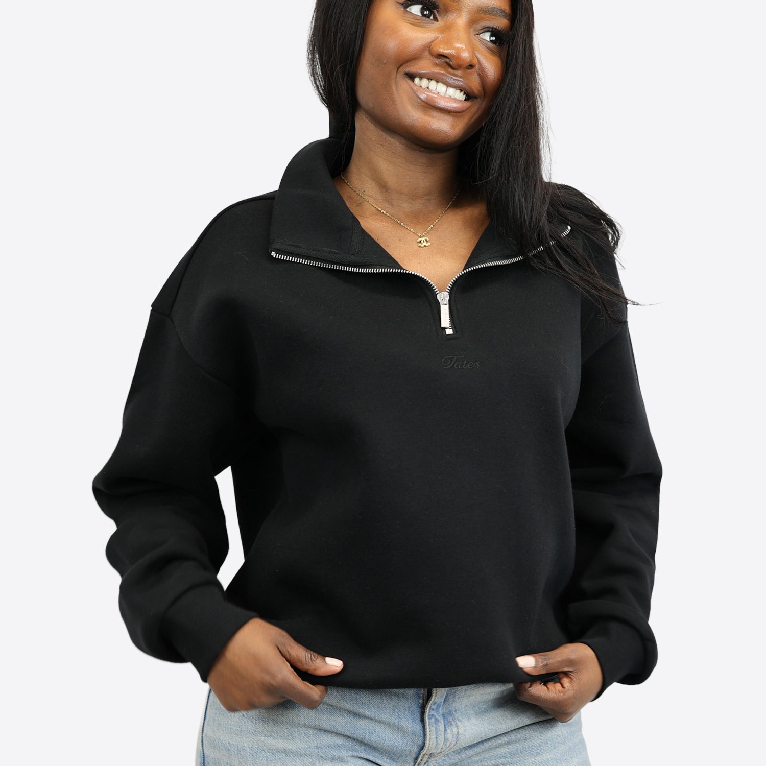 Verstellbarer Half Zip Sweater – Schwarz