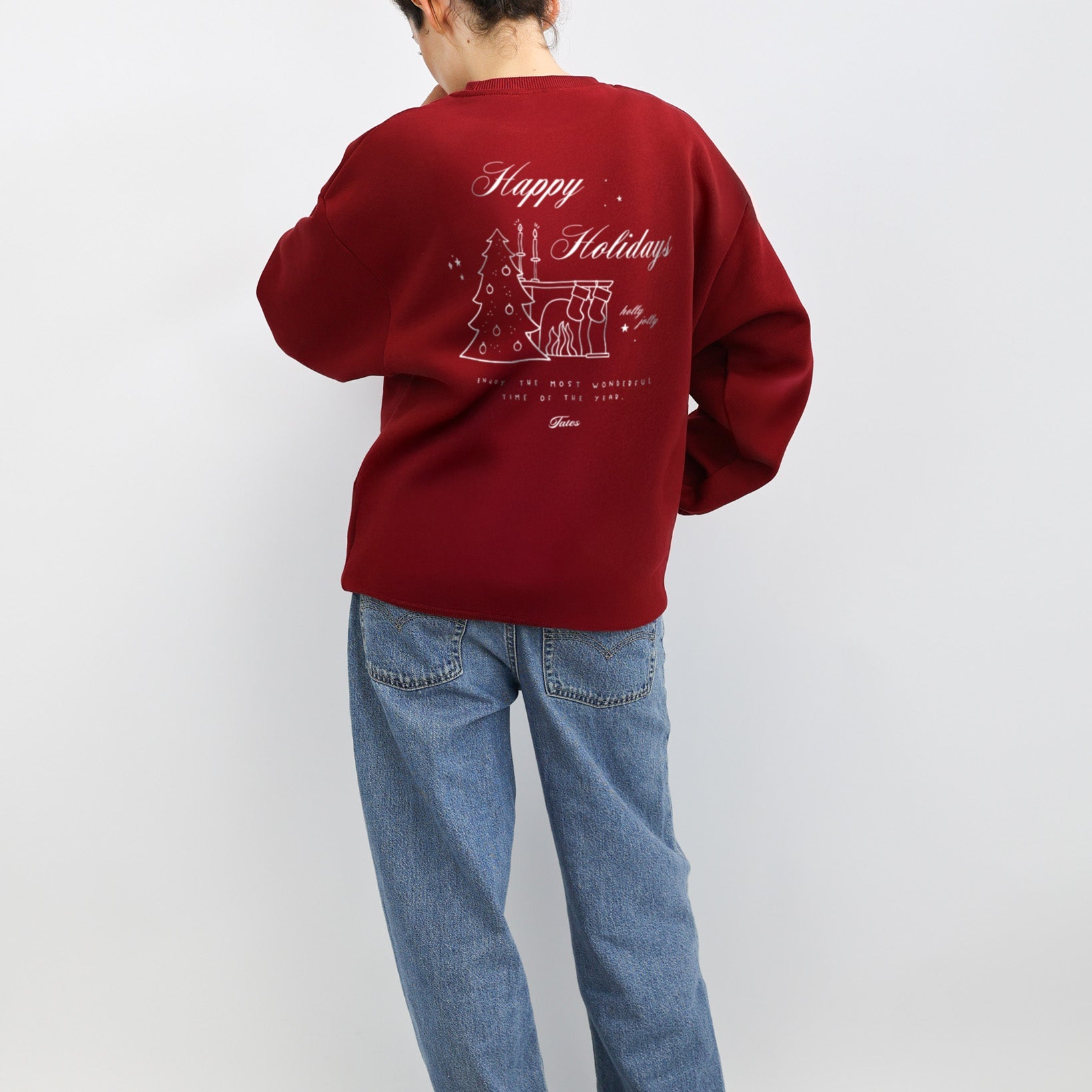 Original Regular Waistband Sweater "Happy Holidays" – Cranberry