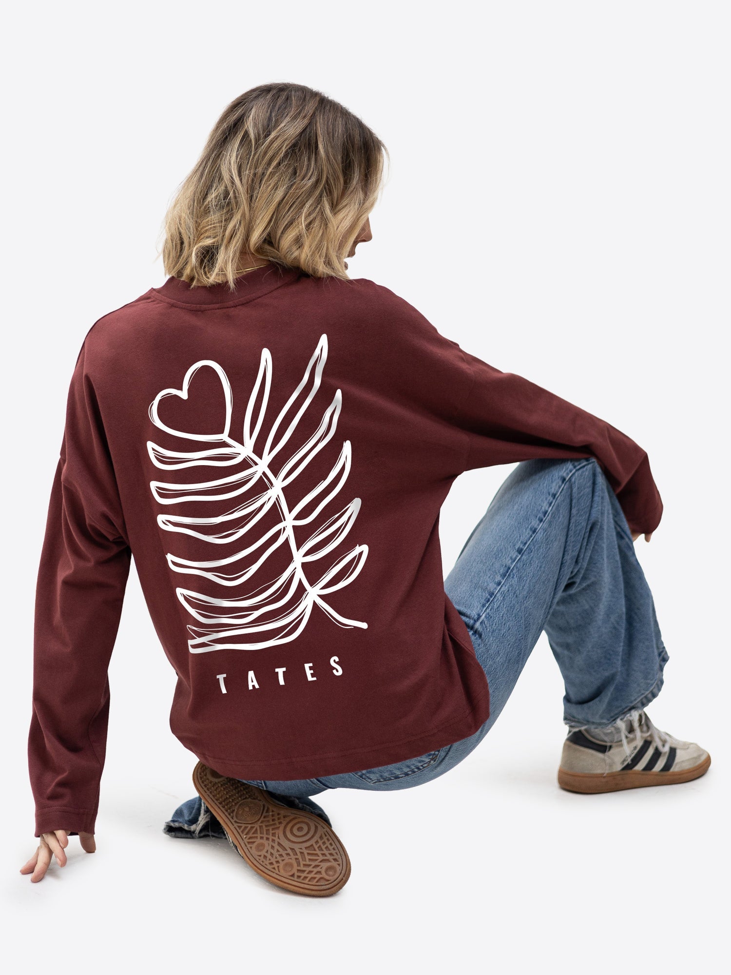 Longsleeve (Oversized) "Heart flower" – Bordeaux