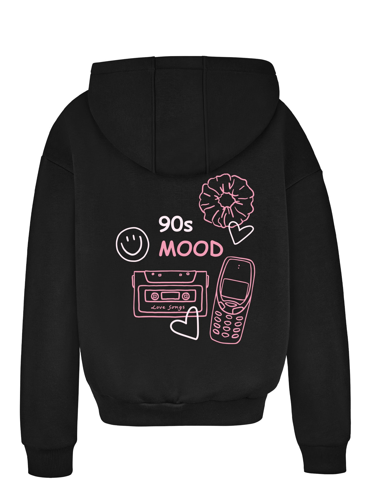 Regular Waistband Hoodie "90's Mood" - Schwarz