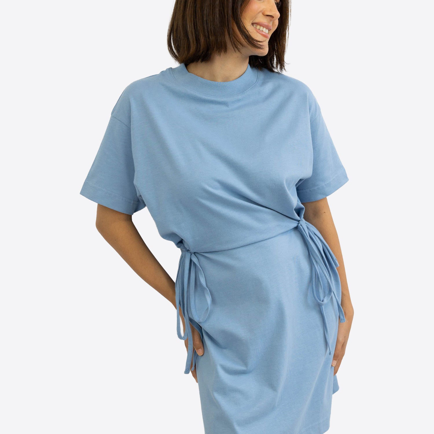 T-Shirt-Kleid mit Schleifen-Bindung – Dusty Blue