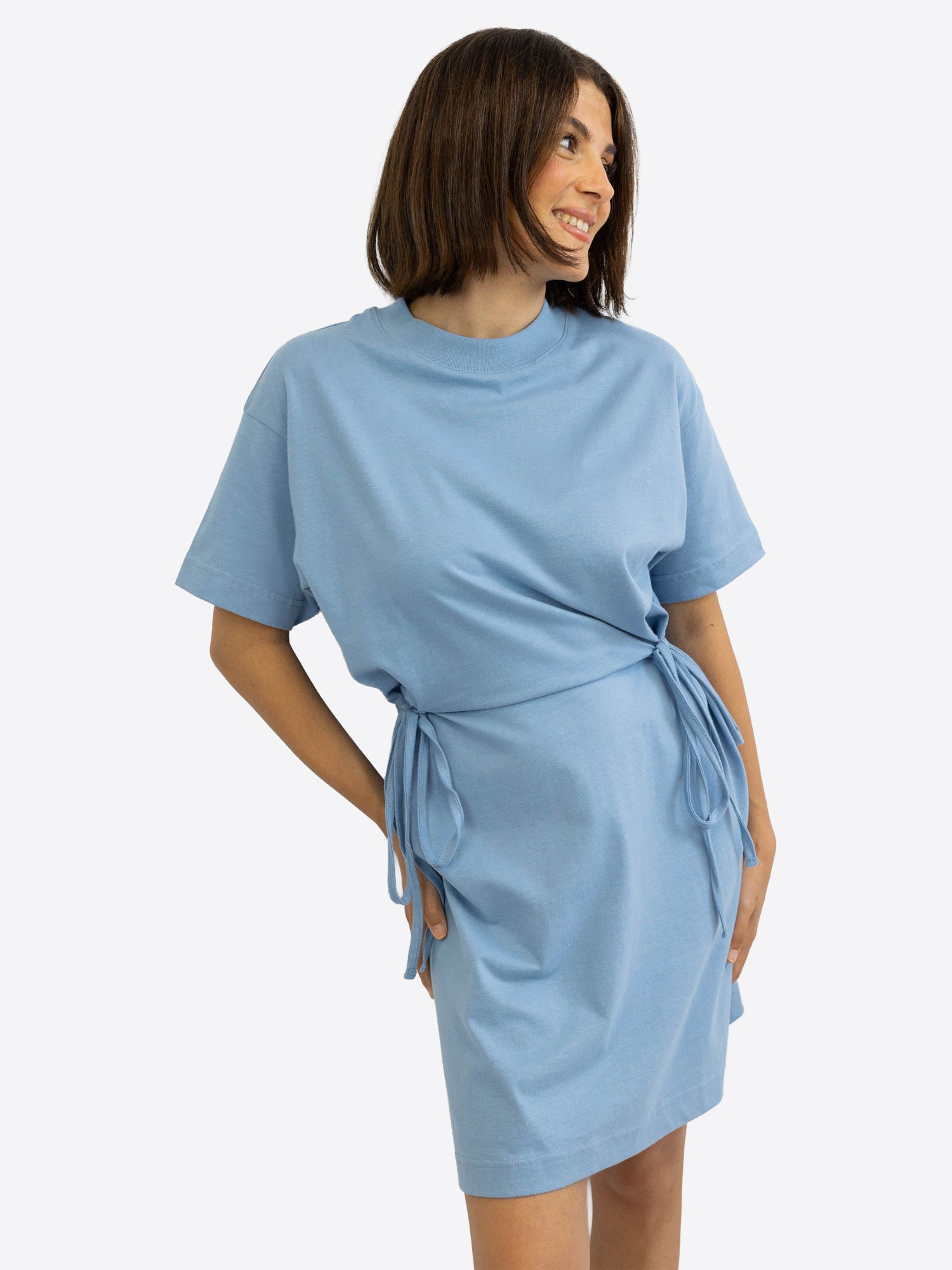 T-Shirt-Kleid mit Schleifen-Bindung – Dusty Blue
