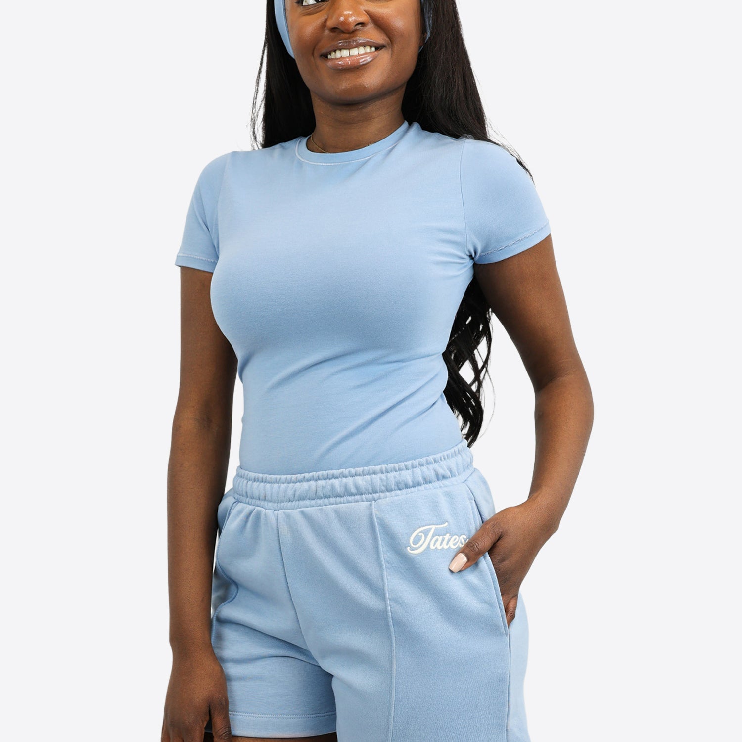 Light Jogginghose kurz mit Biese – Dusty Blue