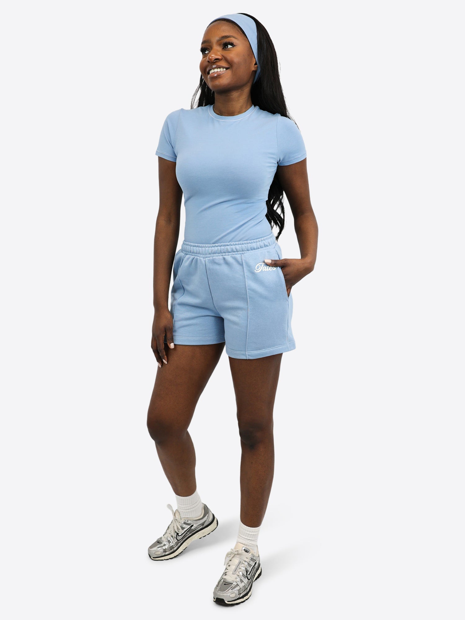 Light Jogginghose kurz mit Biese – Dusty Blue