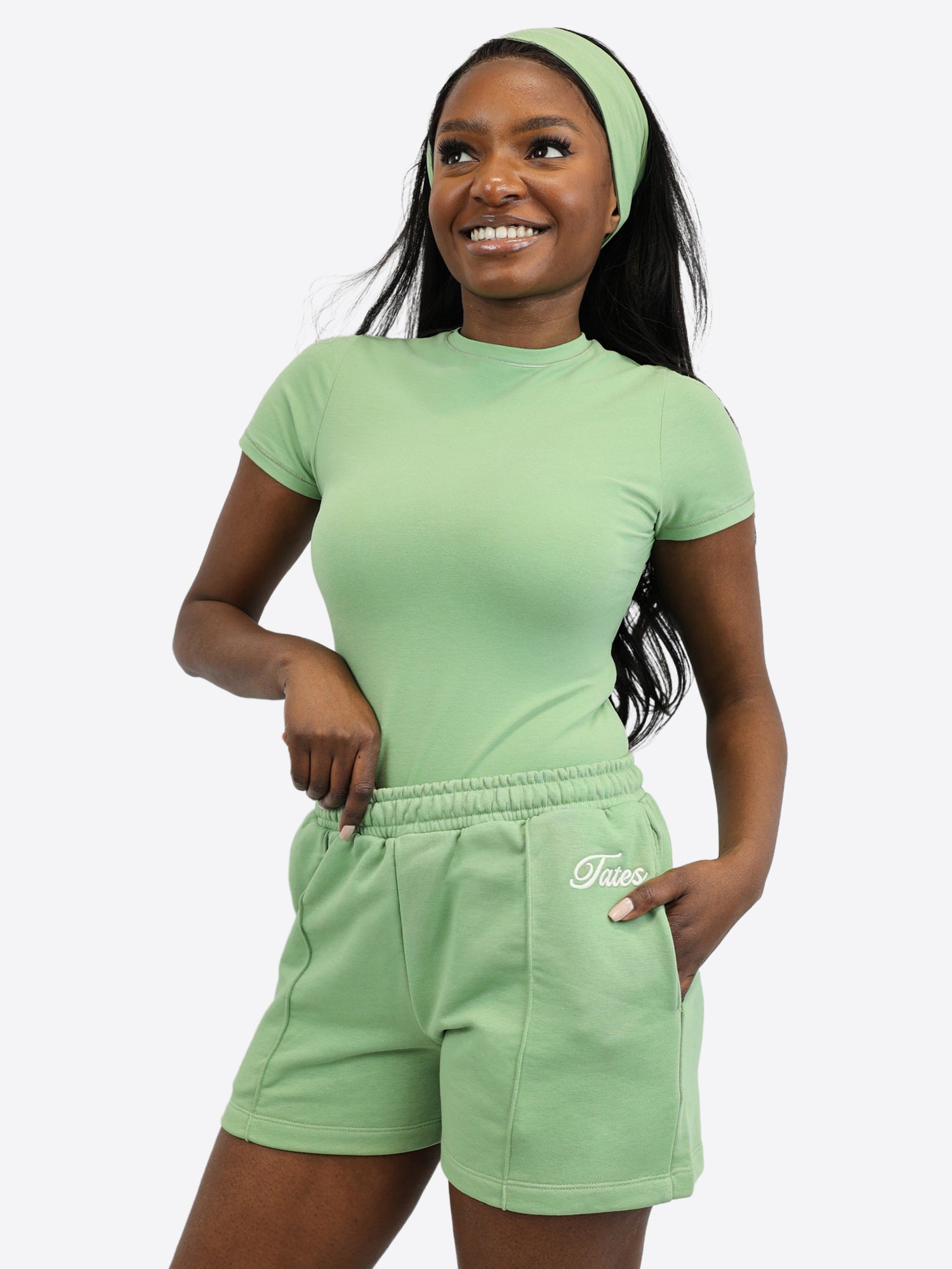 Light Jogginghose kurz mit Biese – Matcha