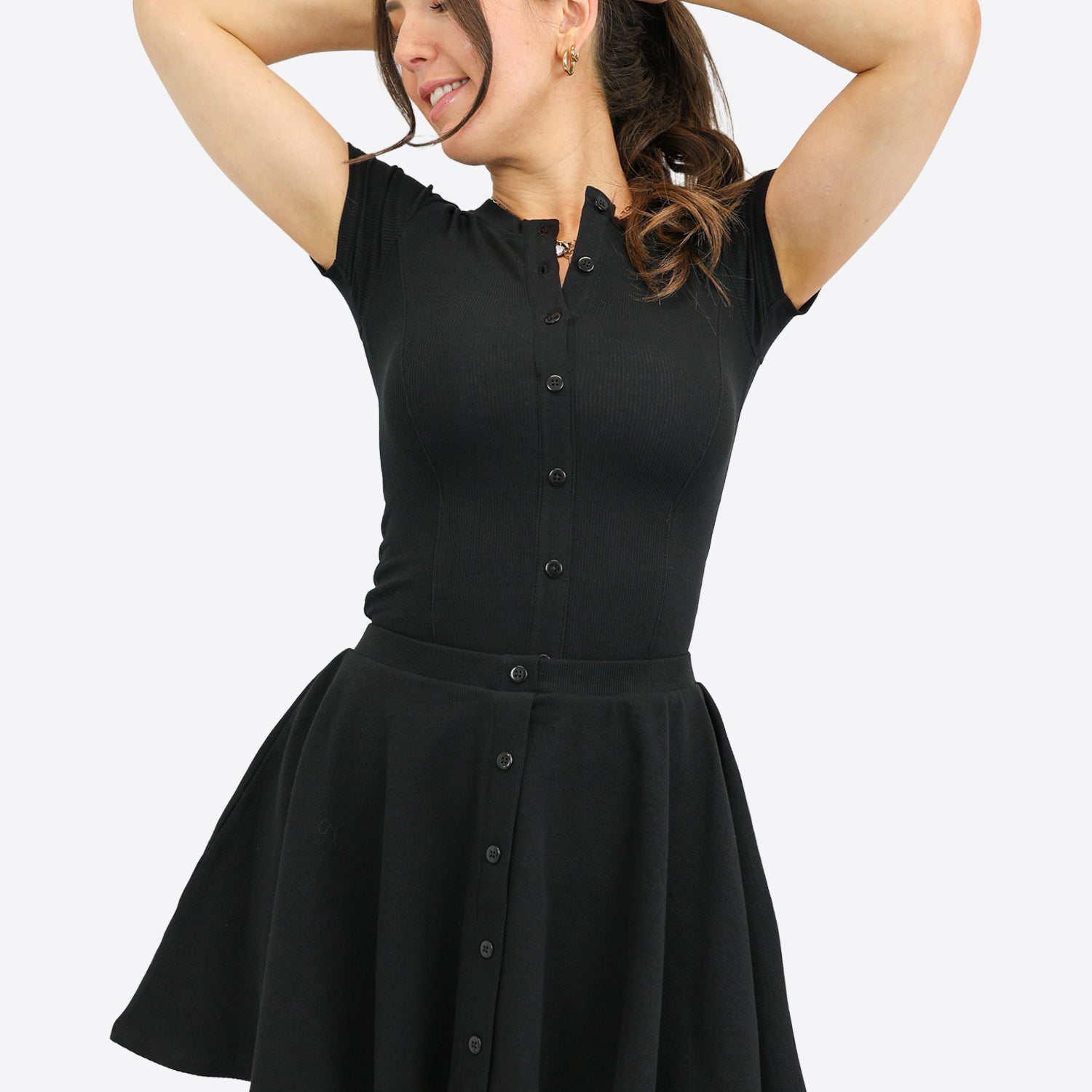 Mini Rib Skort mit Knopfleiste