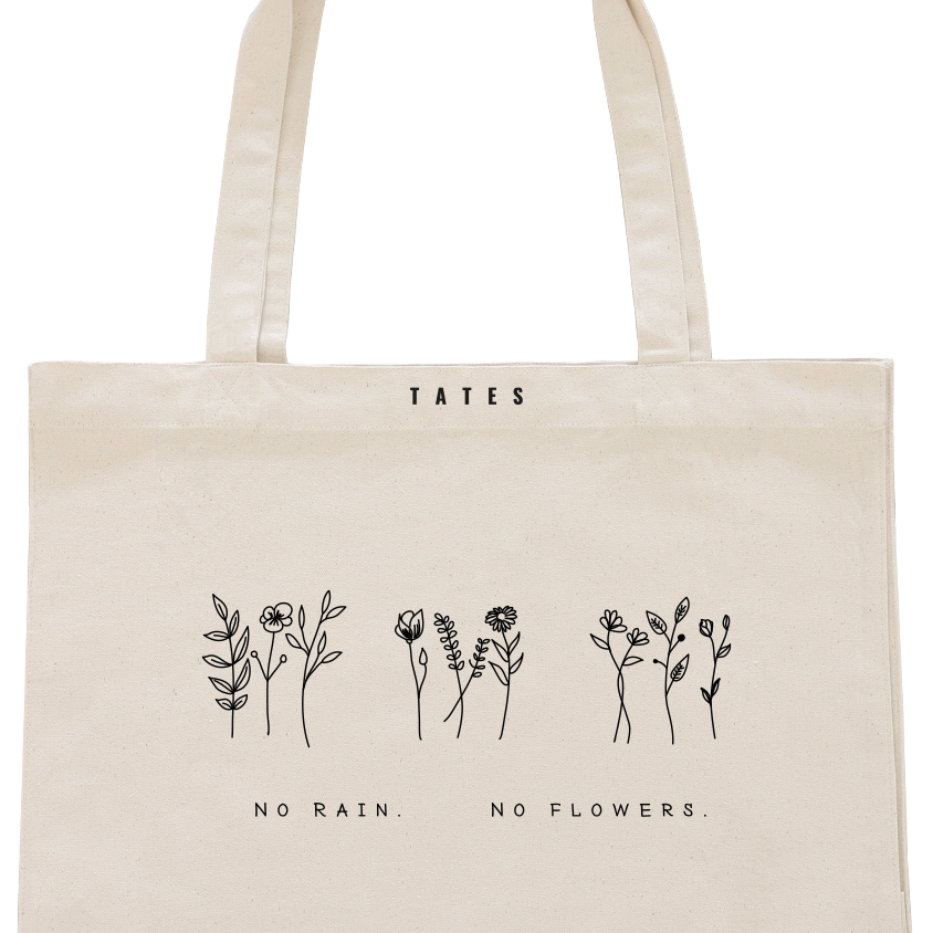Shopping bag "No rain no flowers" – Natural Raw