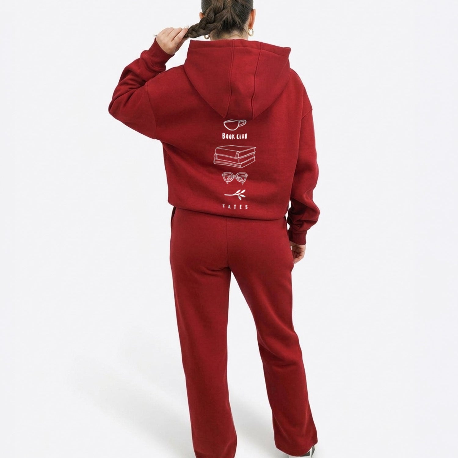 Regular Waistband Hoodie "Book Club" - Cranberry