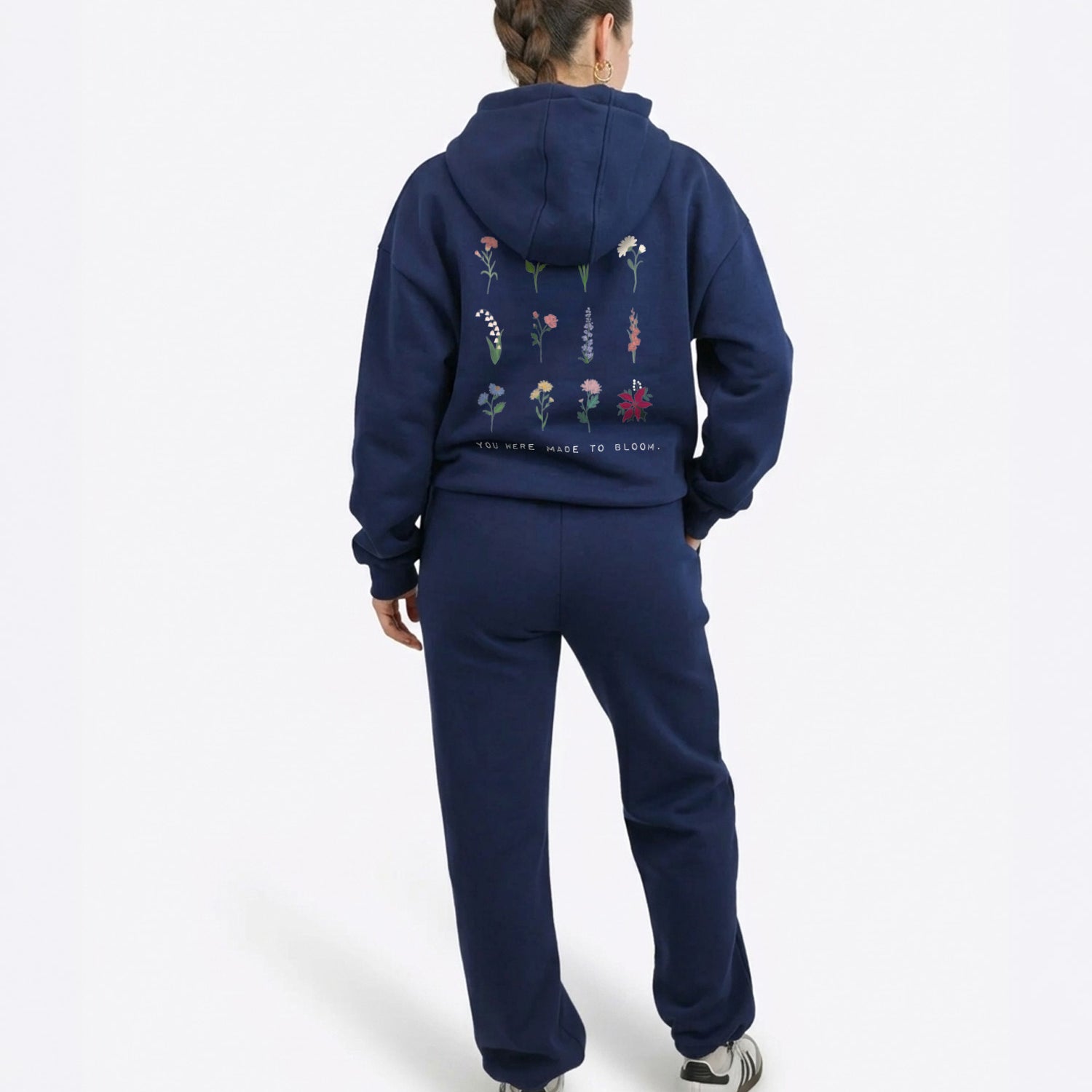 Regular Waistband Hoodie "Birthflowers" - Midnight Blue