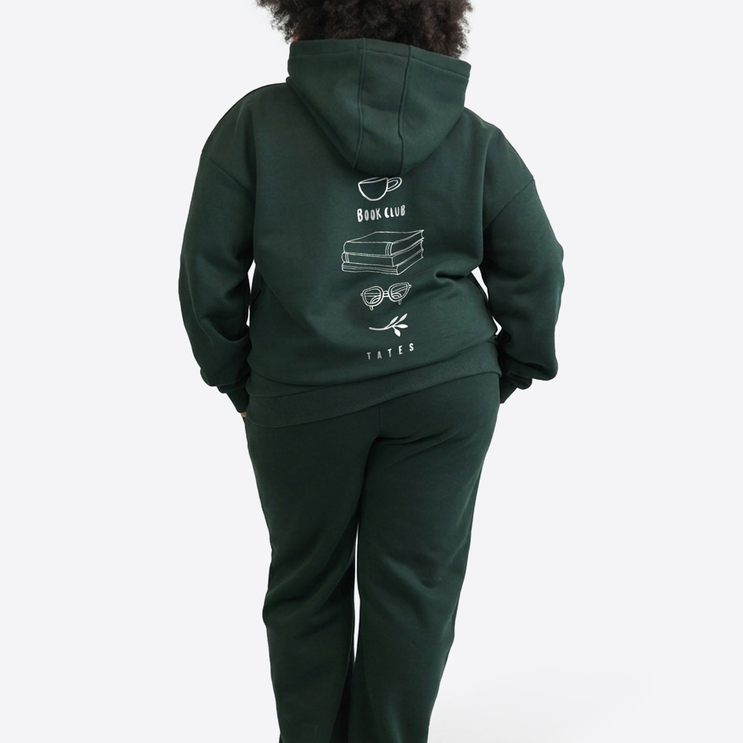 Regular Waistband Hoodie "Book Club" - Pine Green