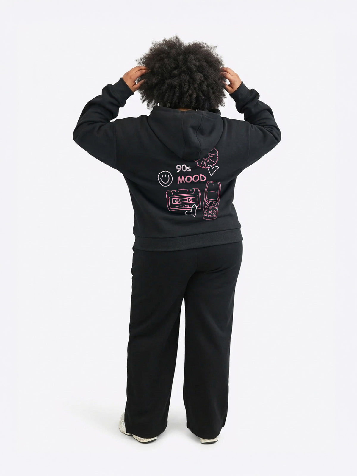 Regular Waistband Hoodie "90's Mood" - Schwarz