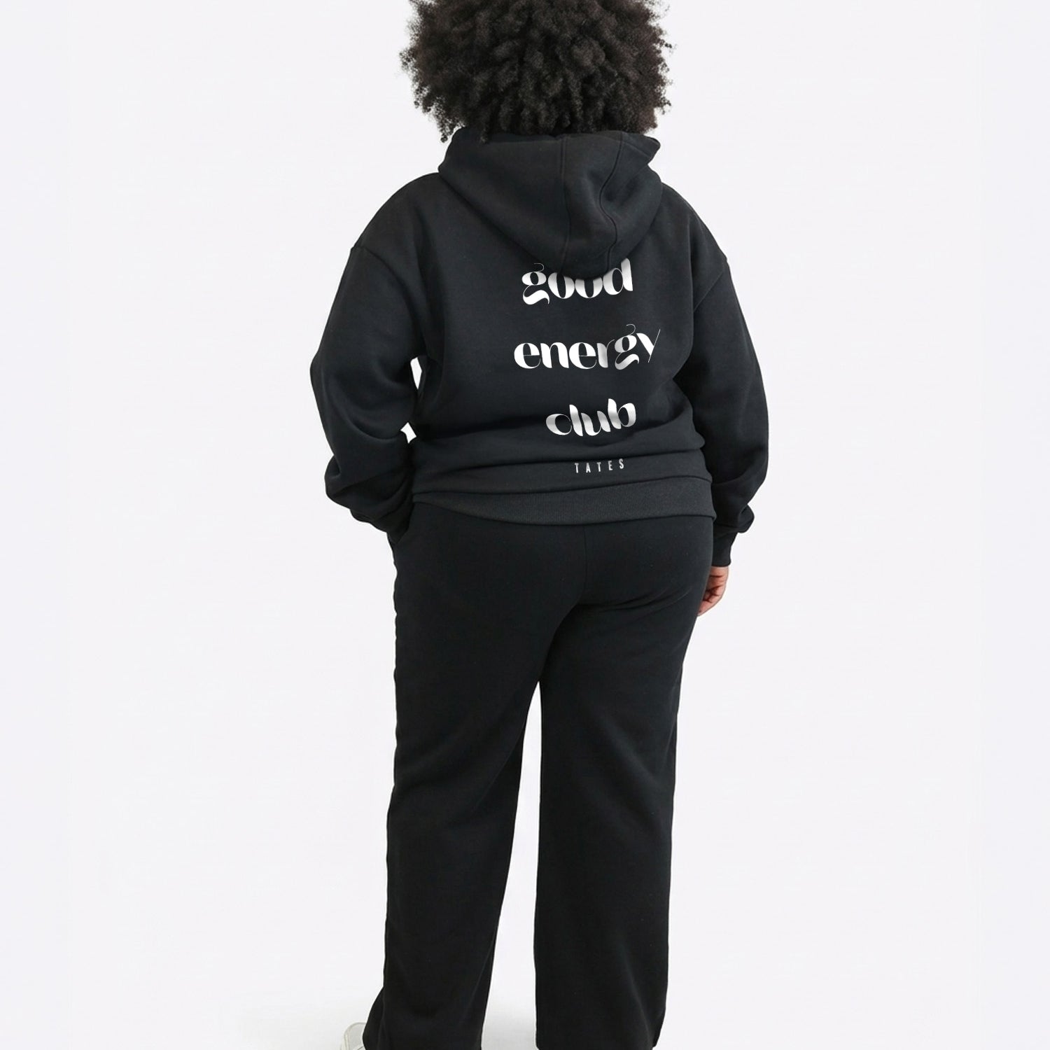 Regular Waistband Hoodie "Good Energy" - Schwarz