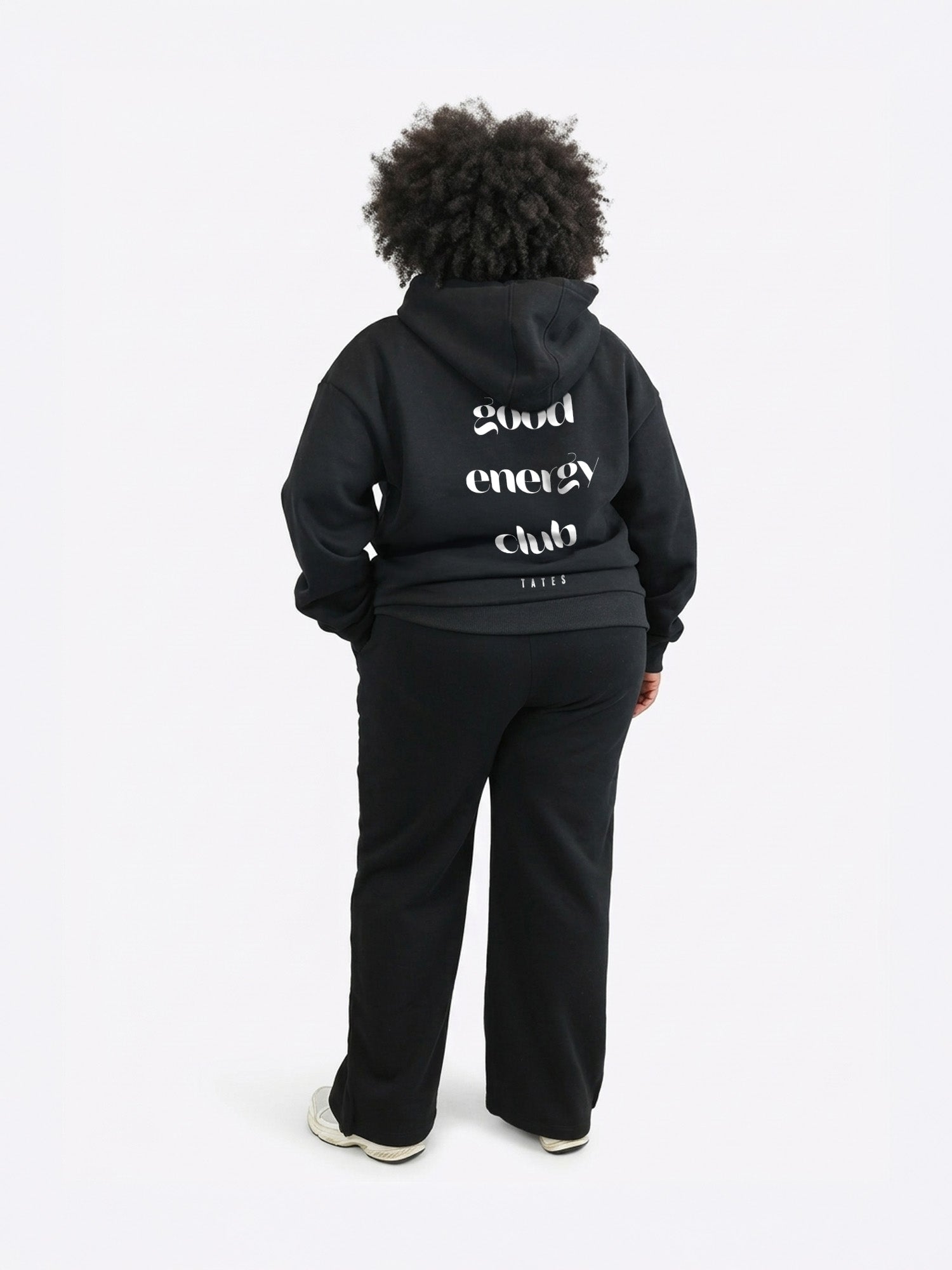 Regular Waistband Hoodie "Good Energy" - Schwarz