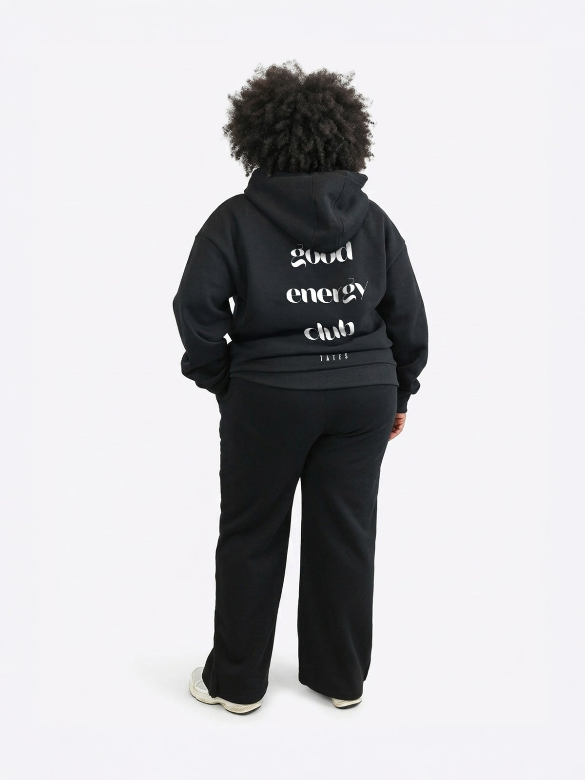Regular Waistband Hoodie "Good Energy" - Schwarz