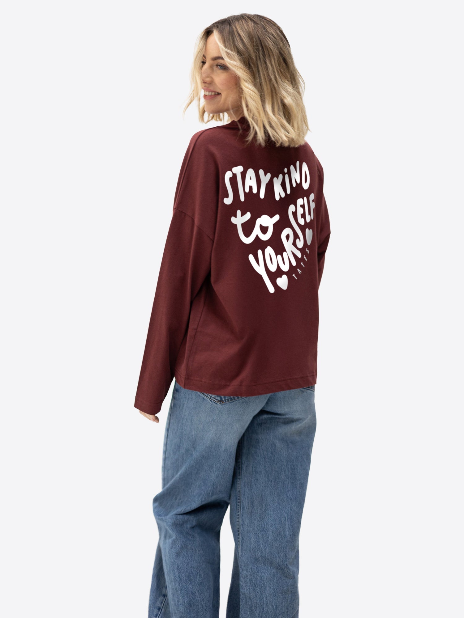 Longsleeve (Oversized) "Stay kind" – Bordeaux