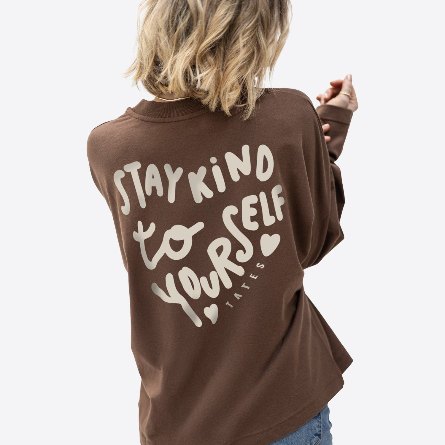 Longsleeve (Oversized) "Stay kind" – Chocolate