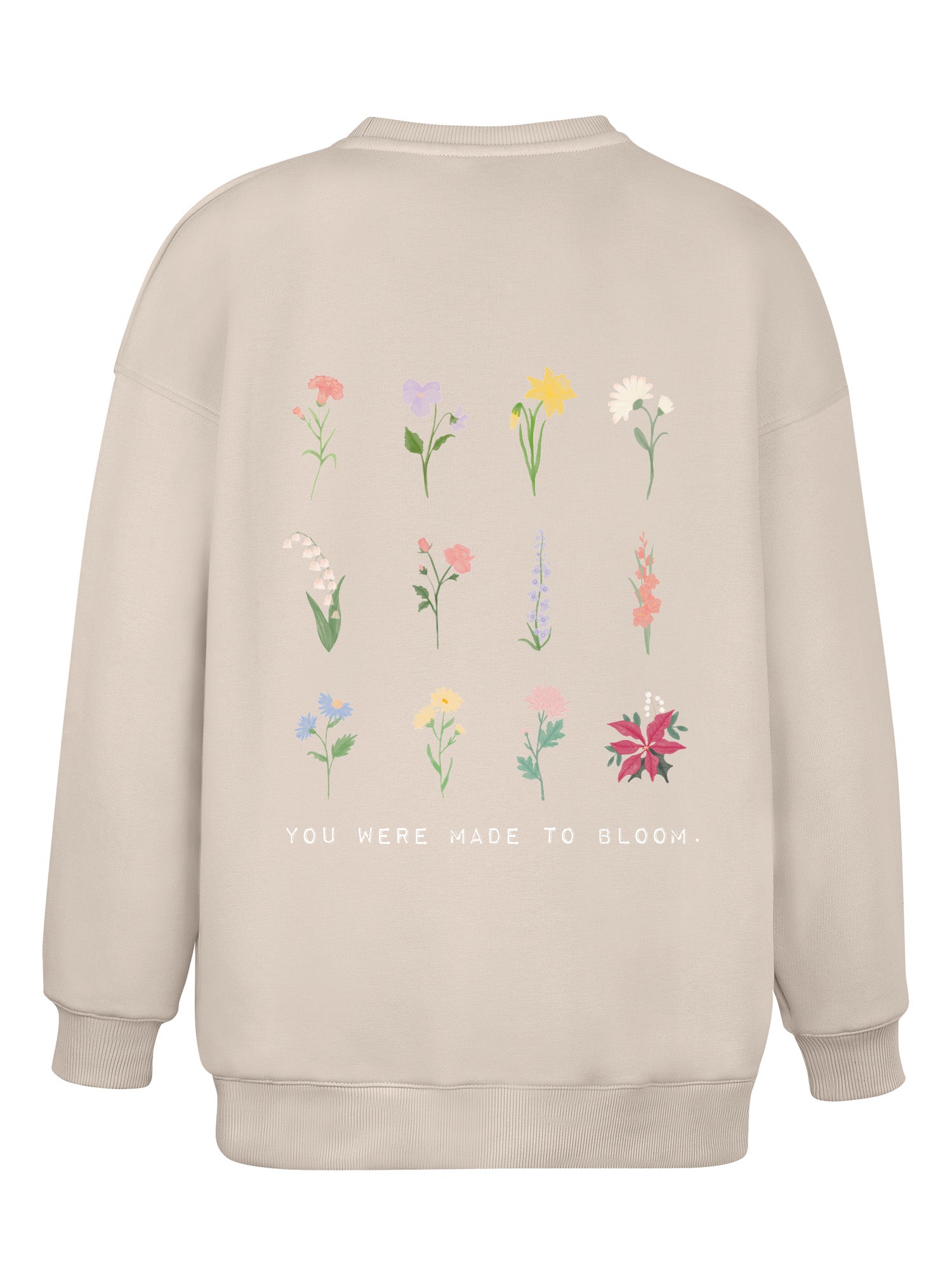 Wide Waistband Sweater "Birthflowers" – Beige