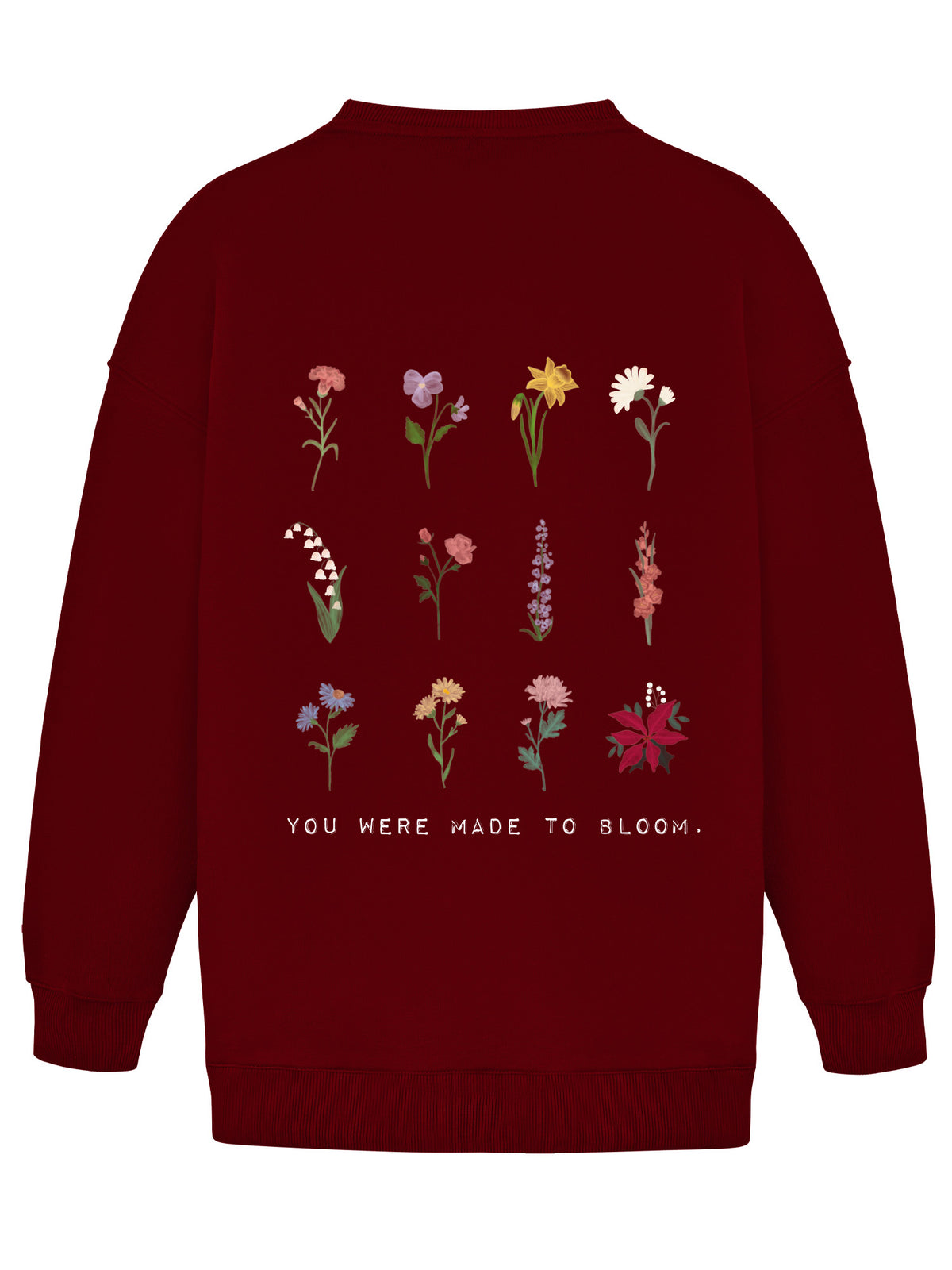 Wide Waistband Sweater "Birthflowers" – Cranberry