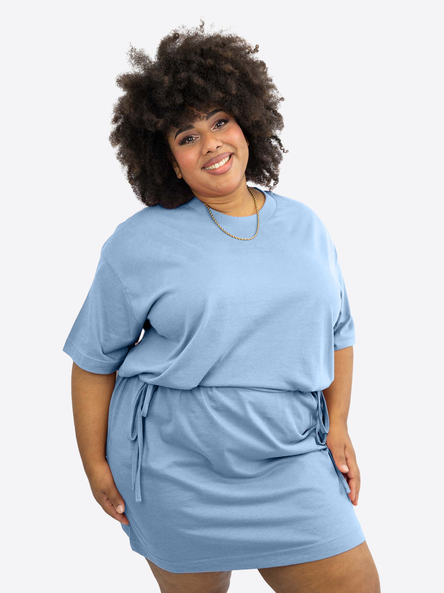 T-Shirt-Kleid mit Schleifen-Bindung – Dusty Blue