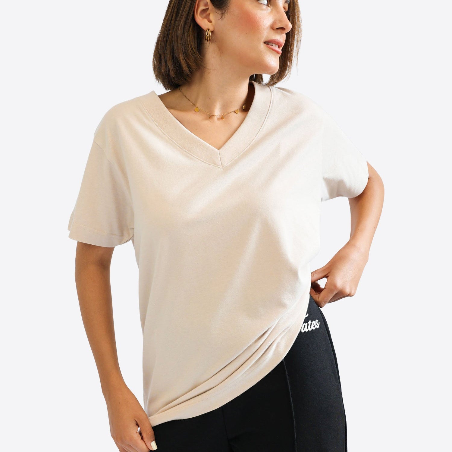 V-Neck T-Shirt – Beige