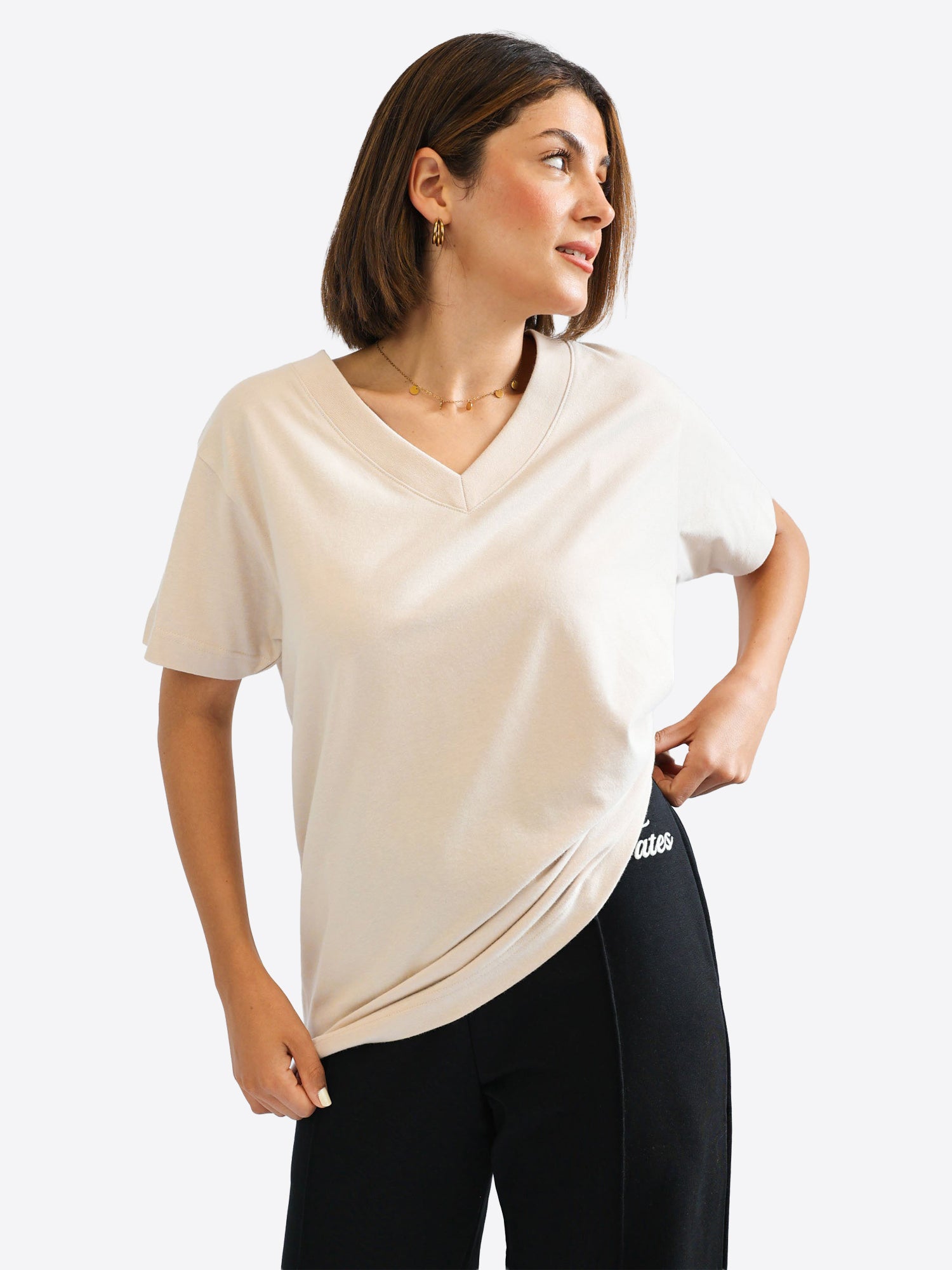 V-Neck T-Shirt – Beige