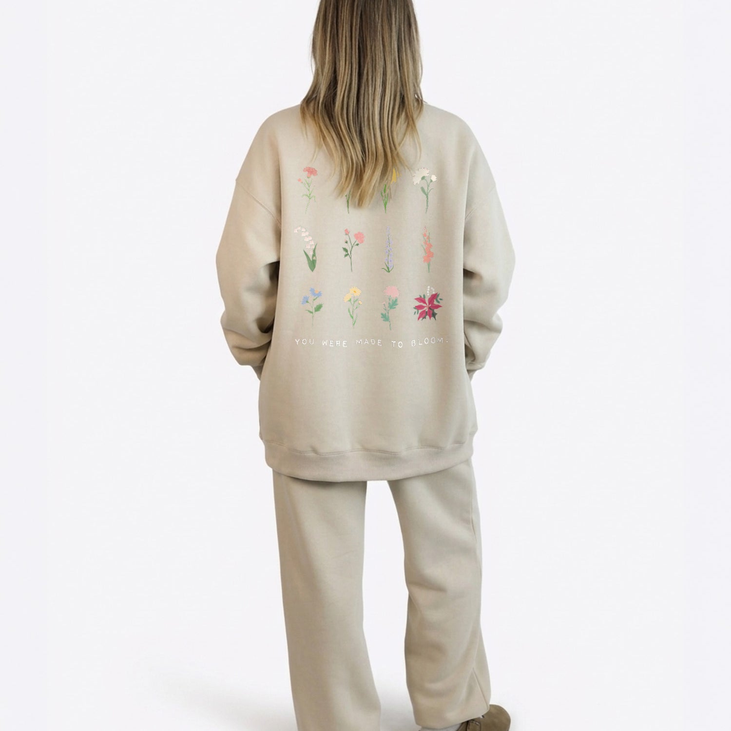 Wide Waistband Sweater "Birthflowers" – Beige
