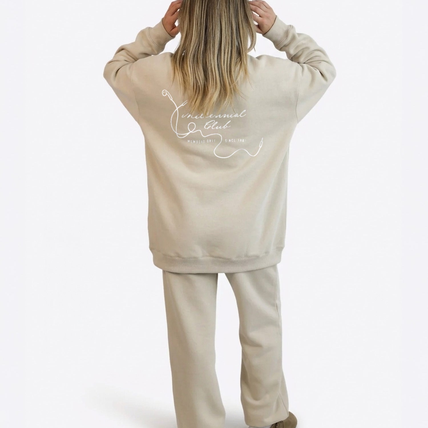 Wide Waistband Sweater "Millennial Club" – Beige