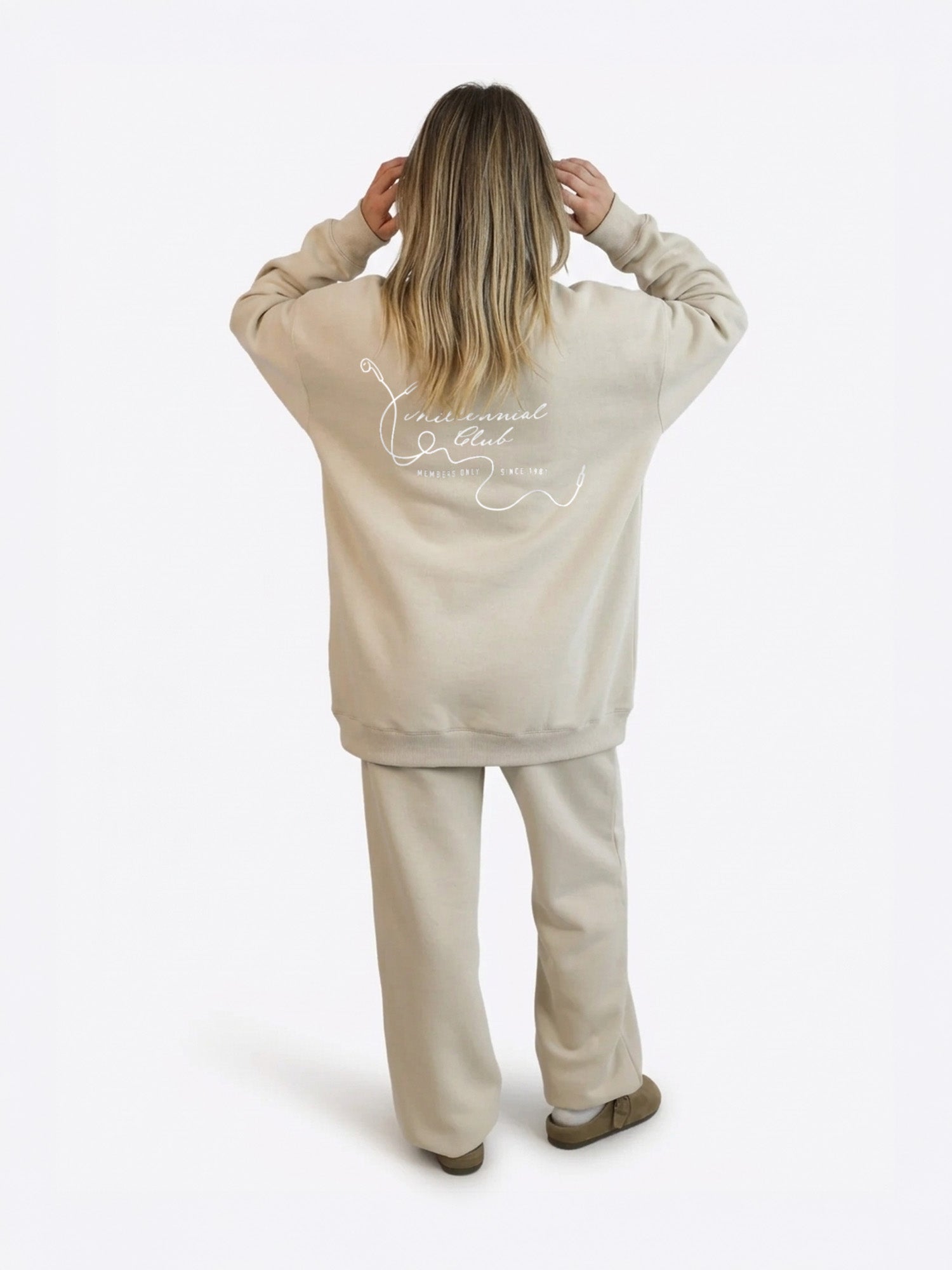 Wide Waistband Sweater "Millennial Club" – Beige