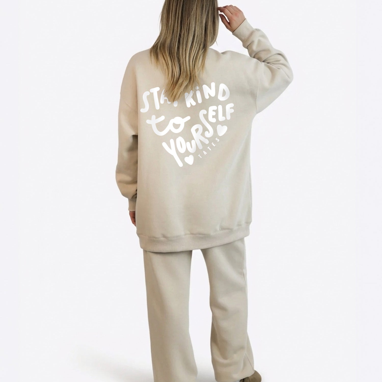 Wide Waistband Sweater "Stay Kind" – Beige